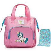 Happyvk- Pink Baby Doll Diaper Bag With Doll Changing Pad- Handbag For Girls - Unicorn