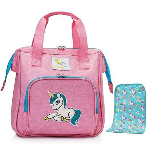 Happyvk- Pink Baby Doll Diaper Bag With Doll Changing Pad- Handbag For Girls - Unicorn