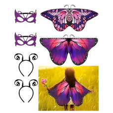 Gejoy 6 Pieces Butterfly Costume With Mask Antenna Headband For Kids Halloween Party (Purple Series Style)