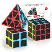 Vdealen Speed Cube Set, 2X2X2 3X3X3 Pyramid Magic Cube Set, Puzzle Cube Toys Birthday Party Christmas Stocking Stuffers Gift For Kids Teens Adults(Carbon Fiber Sticker)