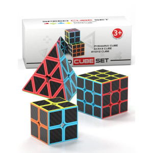 Speed Cube Set, Carbon Fiber Sticker Puzzle Cube Bundle Magic Cube Set Of 2X2X2 3X3X3 Pyramid Speed Cube, Birthday Party For Kids Teens Adults