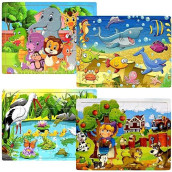 Wooden Puzzles For Kids Ages 3-5 2-4, Puzzle For Toddlers 24 Piece Preschool Kids Jigsaw Puzzlespuzzle Set For Kids 2 3 4 5 Year Old(4 Puzzles) - Large Size (11.8 X 8.9 X 0.24 Inches)