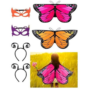 Gejoy 6 Pieces Butterfly Costume With Mask Antenna Headband For Kids Halloween Party (Vintage Style)