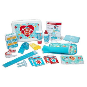 Melissa & Doug Get Well First Aid Kit Play Set - 25 Toy Pieces - Pretend Play Reusable Bandages