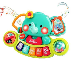 Zooawa Baby Piano Toy 6-12 Months Elephant Music Baby Toys For 6 9 12 18 Months Boys Girls Gifts, Light Up Piano Keyboard Infant Toys, Christmas Keyboard Piano Toy, Gift For 1-Year-Old Boys Girls