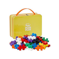 Plus-Plus 9603274 Ingenious Construction Toy, Big Box Basic, Building Blocks Set In Practical Metal Box With Handle, 70 Pieces, Colourful