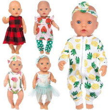 Ecore Fun 5 Sets 14-18 Inch Baby Doll Clothes Dresses Outfits Pjs For 43Cm New Born Baby Dolls, 15 Inch Baby Doll, 18 Inch Girl Doll