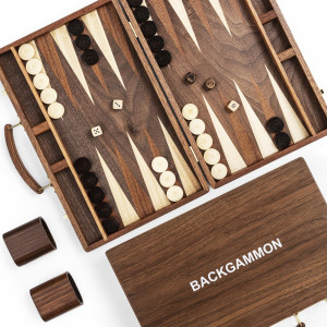 Ropoda Sapele Wood Backgammon Board Game Set (15 Inches) For Adults And Kids - Classic Board Strategy Game - Portable And Travel Backgammon Set With Wooden Playing Pieces And Accessories
