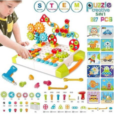 5 In 1 Stem Learning Toys - 227Pcs Building Block Set With Pegboard Toy Drill Button Screw Driver Tool Kits, Diy Educational Engineering Construction Puzzle Games Toys Gift For Kids Boys Girls Ages 3+