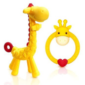Share&Care Bpa Free Silicone Giraffe Baby Teether Toy With Storage Case, For 3 Months Above Infant Sore Gums Pain Relief And Baby Shower, Baby Teething Toys (Yellow)
