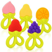 Share&Care Bpa Free Silicone Fruit Baby Teether Toys Baby Teething Toys With Storage Case, For 3 Months Above Infant Sore Gums Pain Relief (5 Fruits)