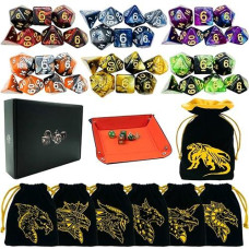 6 Sets Dnd Dice Double-Color Polyhedral Dice Dungeons And Dragons Rolling Dice For Rpg Mtg Table Games Dice Bulk With Free Six Drawstring Bags And Pu Leather D&D Dice Tray