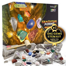 Gemstone Dig Kit For Kids 4-10: Stem Science Exploration, Discover Learn With Gem Guide, Crystal Excavation, National Geographic Rock Fossil Collection, Educational Toy Adventure Tools Set Ages 5-8