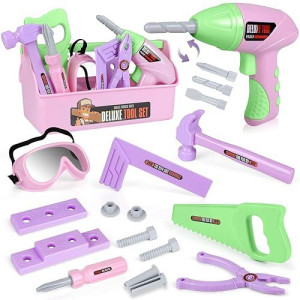 Kids Tool Set With Toy Drill And Tool Box, Pretend Play Construction Tools Toy Gifts For Toddlers Girls Kids Aged 3 4 5 6 7