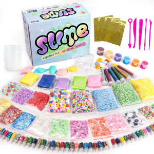 Slime Supplies Kit, 162 Pack Add Ins Slime Kit For Kids Girls Slime Making, Including Foam Balls, Glitter, Fishbowl Beads, Charms, Clear Containers By Winlip