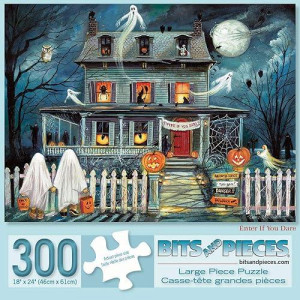 Bits and Pieces - 300 Piece Jigsaw Puzzle for Adults 18 X 24 - Enter If You Dare - 300 pc Haunted House Halloween Trick or Treat Jigsaw by Artist Ruane Manning