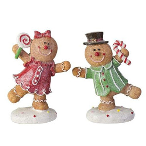 Northlight Set Of 2 Glitter Dusted Boy And Girl Gingerbread Kids Tabletop Figures 6"