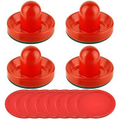 Coopay Air Hockey Pushers And Red Air Hockey Pucks, Goal Handles Paddles Replacement Accessories For Game Tables(4 Striker, 8 Puck Pack) (Red)