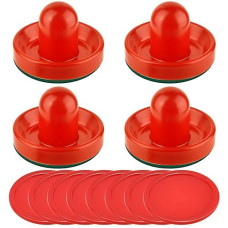 Coopay Air Hockey Pushers And Red Air Hockey Pucks, Goal Handles Paddles Replacement Accessories For Game Tables(4 Striker, 8 Puck Pack) (Red)