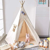 Avrsol Teepee Tent For Kids Gift 2 Pompoms 3.15 - Kids Foldable Teepee Play Tent (Natural)