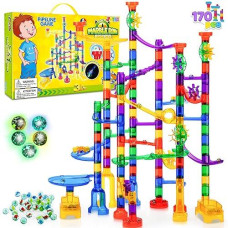 Joyin 170Pcs Glowing Marble Run, Construction Building Blocks Toys With 5 Glow In The Dark Glass Marbles, Stem Educational Building Block Toy(120 Plastic Pieces + 50 Glass Marbles)
