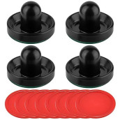 Coopay Air Hockey Pushers And Red Air Hockey Pucks, Goal Handles Paddles Replacement Accessories For Game Tables(4 Striker, 8 Puck Pack) (Black)
