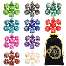 Ciaraq Polyhedral Dice Set With A Big Black Drawstring Pouch, 10 Complete Dice Sets(70 Pieces) Of D4 D6 D8 D10 D% D12 D20 Compatible With Dungeons And Dragons Dnd Rpg Mtg Table Games