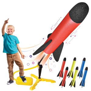 Toy Rocket Launcher For Kids - Shoots Up To 100 Feet - 6 Colorful Foam Rockets And Sturdy Launcher Stand, Stomp Launch Pad - Fun Outdoor Toy For Kids - Gift Toys For Boys And Girls Age 3+ Years Old