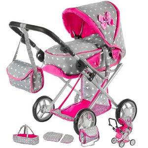 Kinderplay Baby Doll Stroller | Baby Doll Pram | Baby Doll Carriage - Stroller For Baby Dolls With Adjustable Handle (14.37-25.20 Inches) | Babydoll Stroller | Reborn Strollers, Model Kp0200S