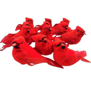 Cardinal Decor Bulk Pack of Realistic Felt Clip On Cardinals with Feathers and Clips for Crafts or Decorating, 12 Pack