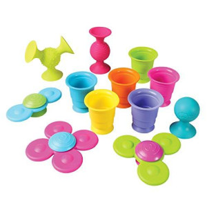 Fat Brain Suction Cup Toys Bundle - 3 Pipsquigz, 3 Whirly Squigz Fidget Spinners, 6 Kupz Stackable Baby Toy Cups, Bpa Free Sensory Toy Set In Zippered Storage Bag