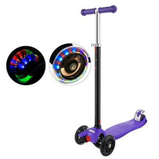 Hikole Scooter For Kids With 4 Led Wheels - Adjustable Height, Lean To Steer Design, 4 Wheels Kick Scooter For Girls & Boys 3-12 Years Old