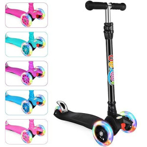 Beleev Scooters For Kids 3 Wheel Kick Scooter For Toddlers Girls Boys, 4 Adjustable Height, Lean To Steer, Light Up Wheels, Extra-Wide Deck, Easy To Assemble For Children Ages 3-12 (Matte Black)