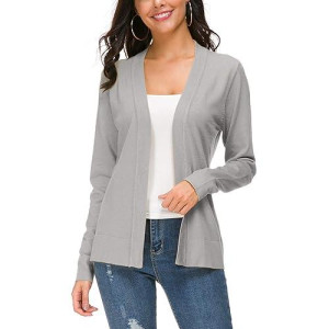 Urban Coco Womens Long Sleeve Open Front Knit Cardigan Sweater (M, Light Grey)