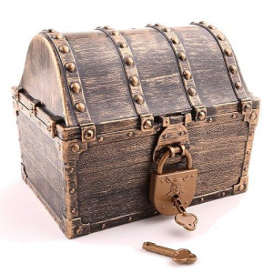 Lingway Toys Kids Pirate Treasure Chest Large Size Teacher'S Favorite Treasures Collection Storage Box With 2 Sets Of Locks And Keys Only(Vintage Bronze Coating,6.3"X4.8"X5.2")