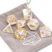 Haxtec 7Pcs Dnd Dice Set Polyhedral D&D Dice Of D20 D12 D10 D8 D6 D4 For Dungeons And Dragons Ttrpg Games (White Cloud-Gold Numbers)