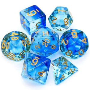 Haxtec 7Pcs Dnd Dice Set Polyhedral D&D Dice Of D20 D12 D10 D8 D6 D4 For Dungeons And Dragons Ttrpg Games (Dragon Glass-Eternal Sea)