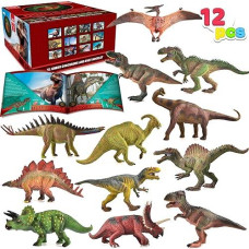 Joyin Large Dinosaur Figures Playset 7 Inch, Realistic Jurassic Toy With Educational Book For Kid, Toddler, Easter Valentines Day Gift For Boy And Girl, Party Favor, 12Pcs