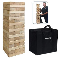 Easygoproducts 54Piece Large Wood Block Stack & Tumble Tower Toppling Blocks Game- Great For Game Nights For Kids, Adults & Family -Storage Bag