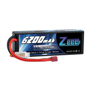 Zeee 7.4V 60C 6200Mah 2S Rc Lipo Battery Hardcase With Deans Connector For Rc Vehicles Car Truck Truggy Boat(1 Pack)
