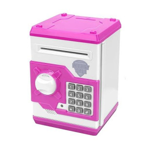 Adsoner Cartoon Piggy Bank, Electronic Password Cash Coin Can Auto Scroll Paper Money Saving Box Gift For Kids (Pink)
