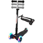 Chromewheels Scooters For Kids, Deluxe Kick Scooter Foldable 4 Adjustable Height 132Lbs Weight Limit 3 Wheel, Lean To Steer Led Light Up Wheels, Best Gifts For Girls Boys Age 3-12 Year Old, Blue