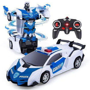Subao Remote Control Car, Rc Cars Transform Robot Toy, Transforming Police Car Toys For Kids Ages 4-8, One-Button Deformation & 360� Rotating Drifting, Birthday Gifts For Boys Girls (White)