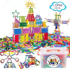 Juboury 1054Pcs Building Toy Building Blocks Bars Different Shape Educational Construction Engineering Set 3D Puzzle, Interlocking Creative Connecting Kit, Great Stem Toy For Both Boys And Girls