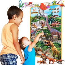 Just Smarty Interactive Dinosaur Toys Learning Poster | Dinosaur Toys For Kids 3-5 | Spinosaurus, Brachiosaurus, Trex, Velociraptor, Ankylosaurus And Other Reptile Toys | Best Dinosaur Party Favors