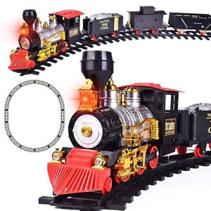Fun Little Toys Train Set With Lights And Sounds For Under The Tree, Electric Toy Train With Railway Tracks For Kids, Gift For Boys And Girls