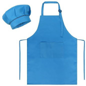 Sunland Kids Apron And Hat Set Children Chef Apron For Cooking Baking Painting (Blue, M)