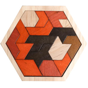 Wooden Puzzle Hexagon Tangram Puzzle For Kids Adults Brain Teasers Puzzles Game Challenge Toy Shape Pattern Block Tangram Family Portable Montessori Educational Gift For All Ages Boys Girls Children