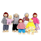 Yeooyoor Wooden Doll House Family Dress-Up Characters, Family Role-Play Dress-Up Characters Grandpa, Grandma, Mom, Dad, Children, Baby Family Of 7
