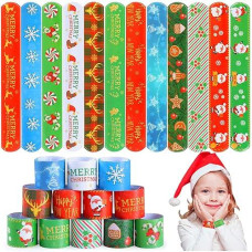 Latocos 48 Pcs Christmas Slap Bracelets For Kids Snap Wrist Bands With Santa Claus Snowman Christmas Tree Christmas Party Favors